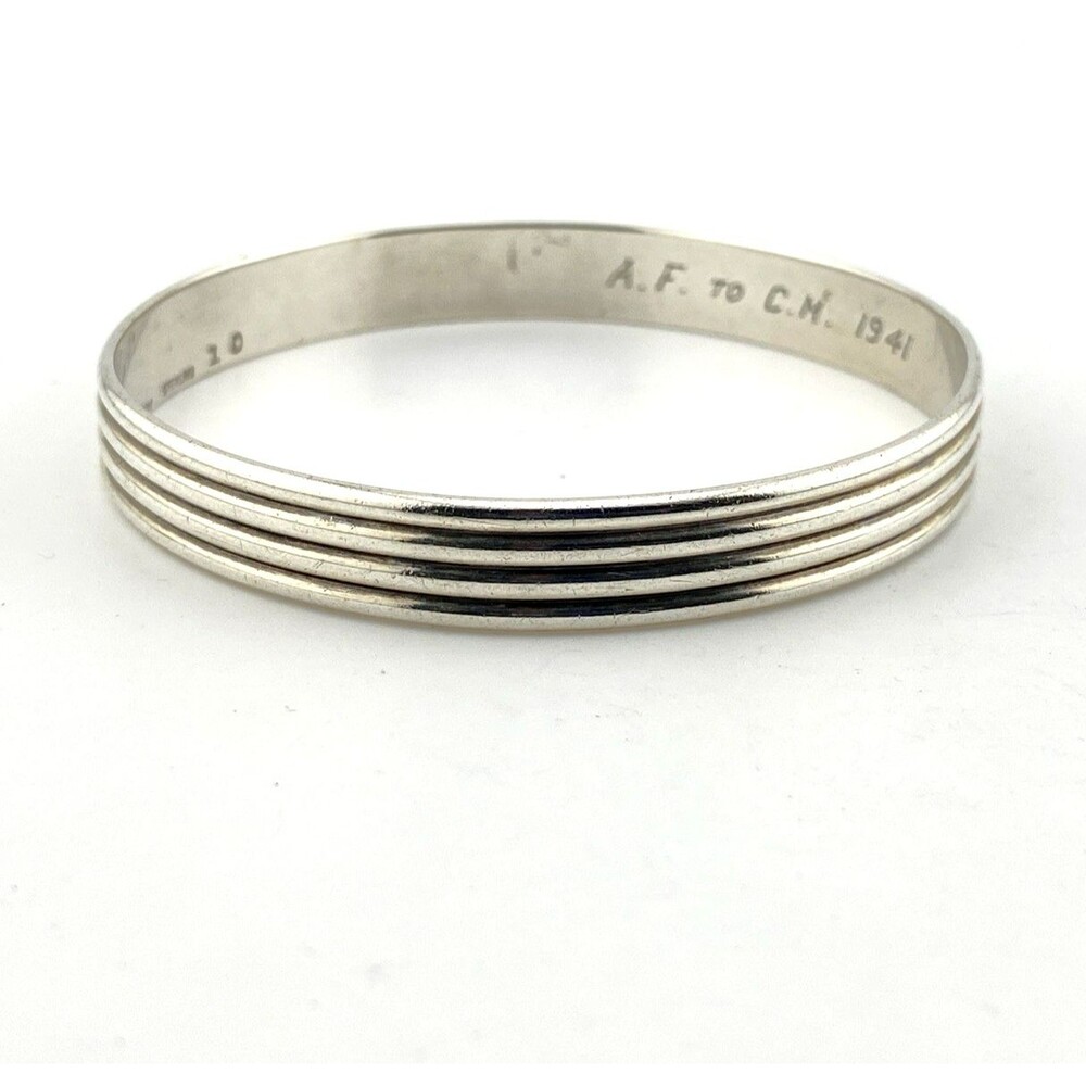 Vintage Sterling Silver S. Kirk and Sons Bangle Bracelet 1941 Dedication 7.75 in